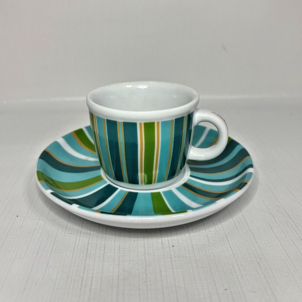Julia Minasian Target Espresso Demitasse Cup Saucer Blue Stripes